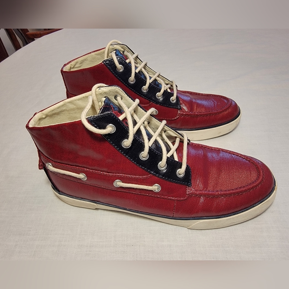 Polo Ralph Lauren Lander Canvas Chukka Boots, Red, Blue, Size 10D, Men's